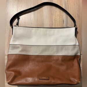 Fossil Women's Tan and Cream Shoulder Bag